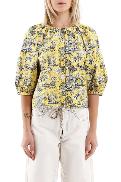 Shop Staud Toile Printed Top In Yellow