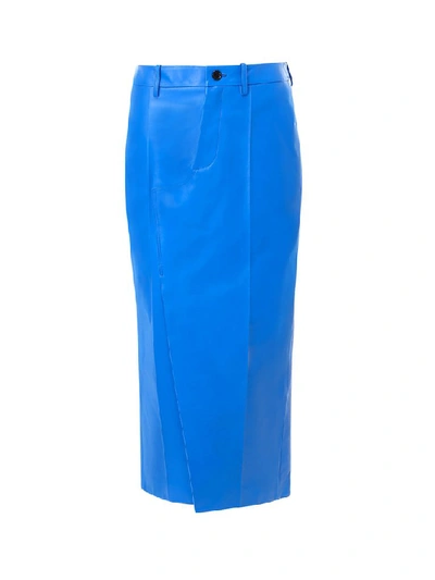 Shop Marni Front Slit Leather Skirt In Blue