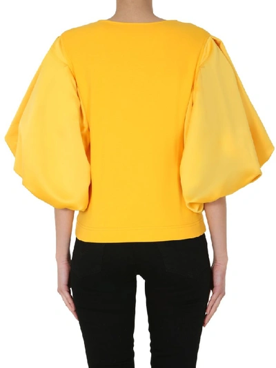 Shop Moschino Embroidered Puff Sleeve Blouse In Yellow