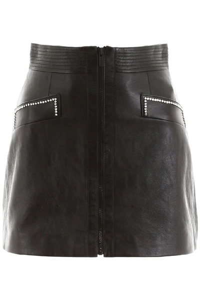 Shop Miu Miu Embellished Leather Mini Skirt In Black