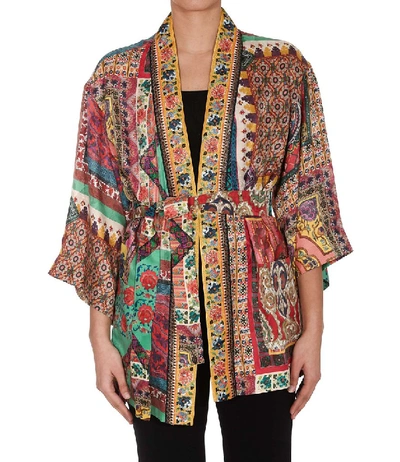 Shop Etro Multi Pattern Belted Jacket