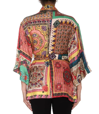 Shop Etro Multi Pattern Belted Jacket