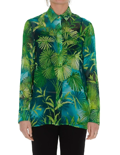 Shop Versace Leaves Printed Shirt In Green