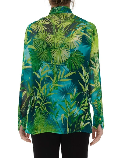 Shop Versace Leaves Printed Shirt In Green