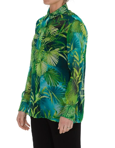 Shop Versace Leaves Printed Shirt In Green