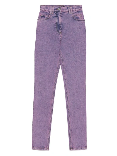 Shop Balmain Logo Embroidered Skinny Denim Jeans In Purple