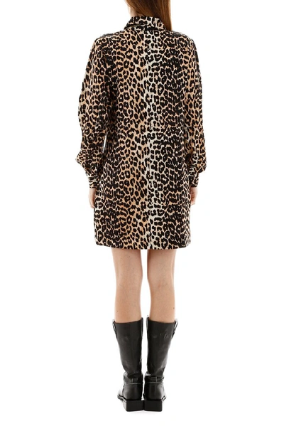 Shop Ganni Leopard Print Collared Mini Dress In Multi