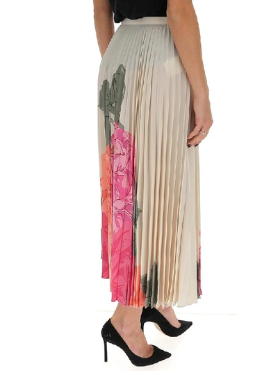 Shop Valentino Floral Printed Pleated Skirt In Multi