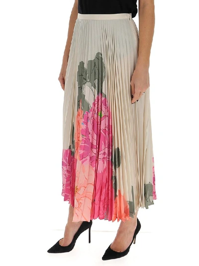 Shop Valentino Floral Printed Pleated Skirt In Multi