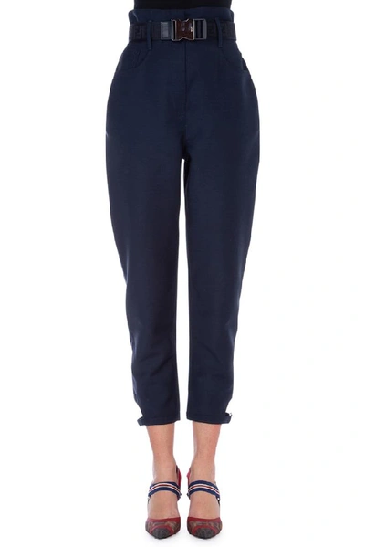 Shop Fendi High Waisted Belted Pants In Blue