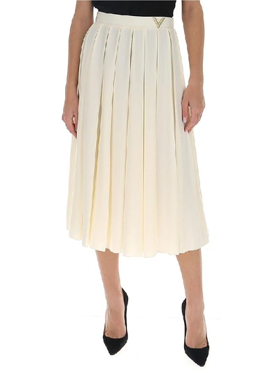 Shop Valentino Pleated Midi Skirt In White