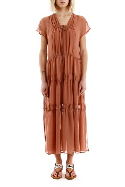 Shop See By Chloé Tiered Sheer Dress In Orange