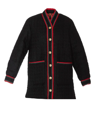 Gucci Padded Wool Blend Tweed Jacket In Black