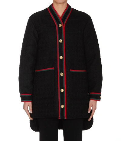 Shop Gucci Tweed Padded Jacket In Black