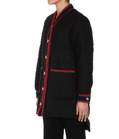 Shop Gucci Tweed Padded Jacket In Black