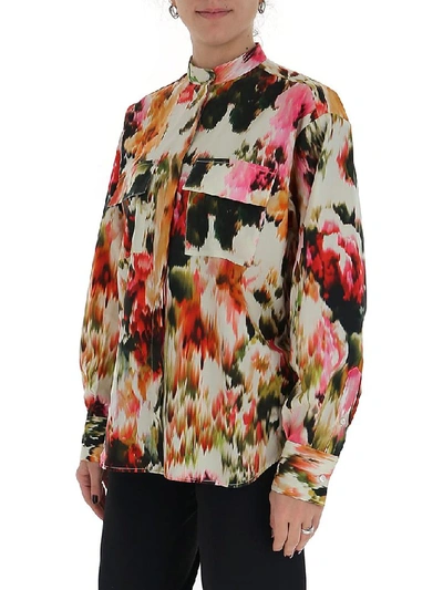 Shop Msgm Floral Print Mandarin Collared Shirt In Multi