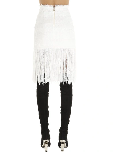Shop Balmain Fringed Skirt In White