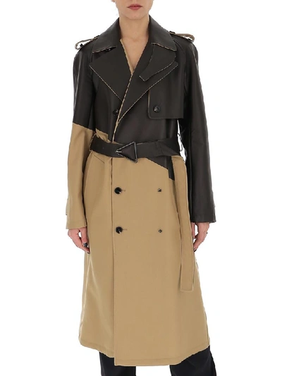 Belted Double-breasted Wool-gabardine And Leather Trench Coat In Camel