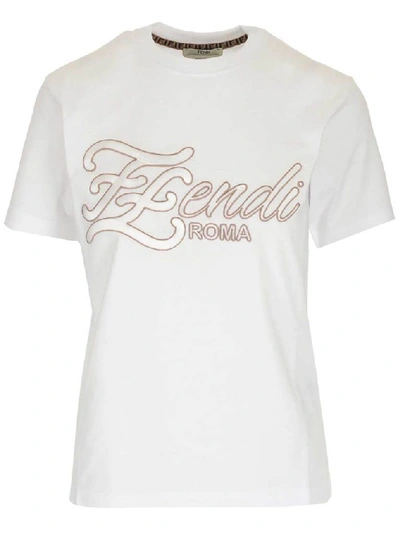 Shop Fendi Ff Karligraphy Embroidered T In White