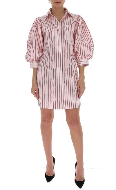 Shop Ganni Striped Mini Shirt Dress In Red