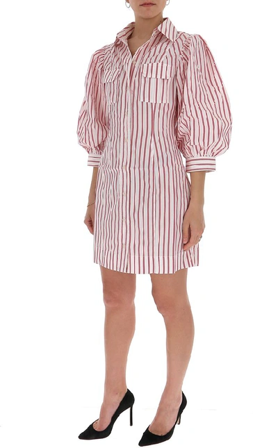 Shop Ganni Striped Mini Shirt Dress In Red