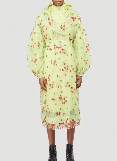 Shop Moncler Genius Moncler X Simone Rocha Floral Embroidered Trench Coat In Yellow