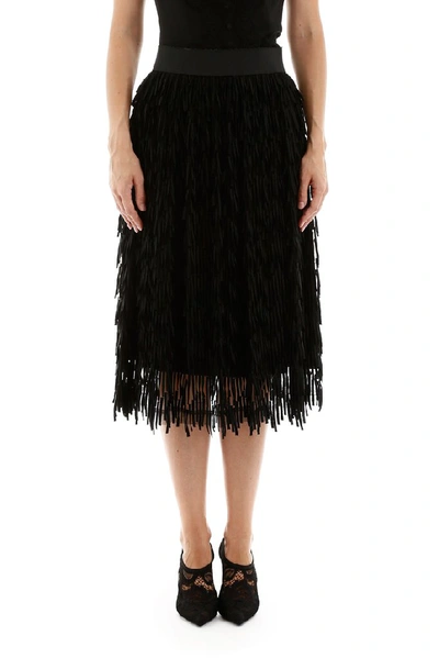 Shop Dolce & Gabbana Fringed Midi Skirt In Black