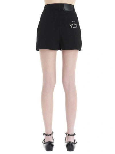 Shop Valentino Vltn Star Denim Shorts In Black