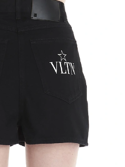 Shop Valentino Vltn Star Denim Shorts In Black