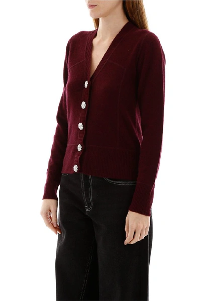 Shop Ganni Embellished Button Knitted Cardigan In Red