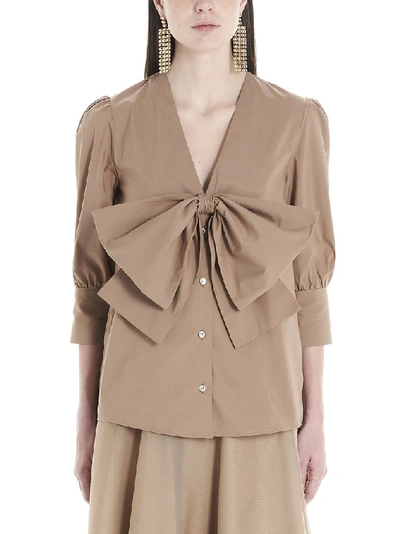Shop Msgm Bow Shirt In Beige
