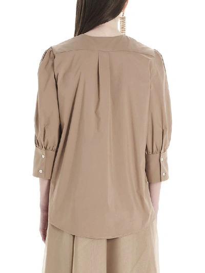 Shop Msgm Bow Shirt In Beige