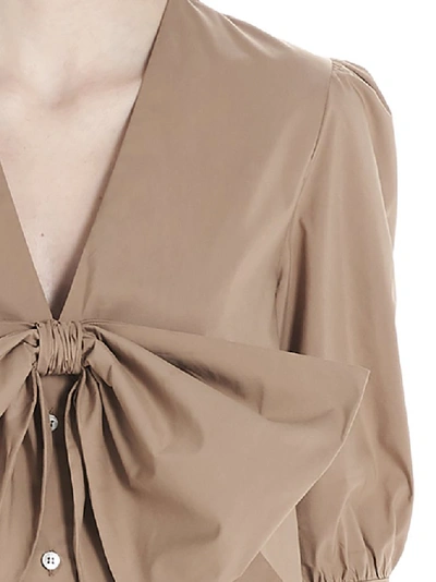 Shop Msgm Bow Shirt In Beige