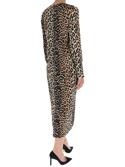 Shop Ganni Leopard Print Midi Dress In Brown