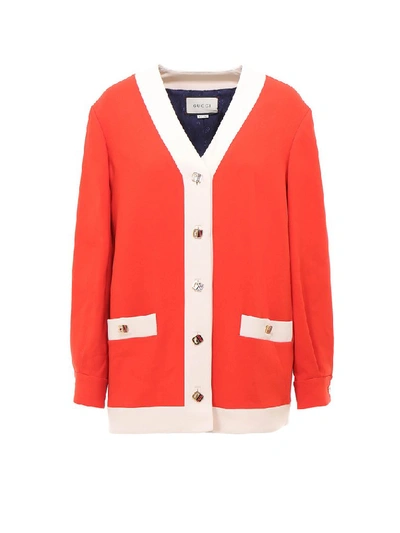 Shop Gucci Contrast Stripe Cardigan In Orange