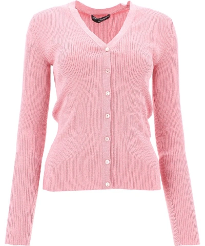 Shop Dolce & Gabbana Ribbed Cardigan In Pink