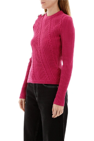 Shop Ganni Embellished Button Knitted Sweater In Pink