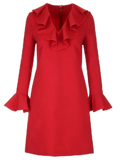 Shop Valentino Ruffle Trim Shift Dress In Red