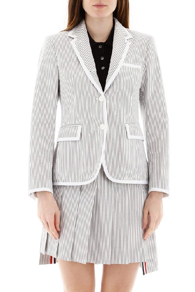 Shop Thom Browne Striped Blazer In Grey