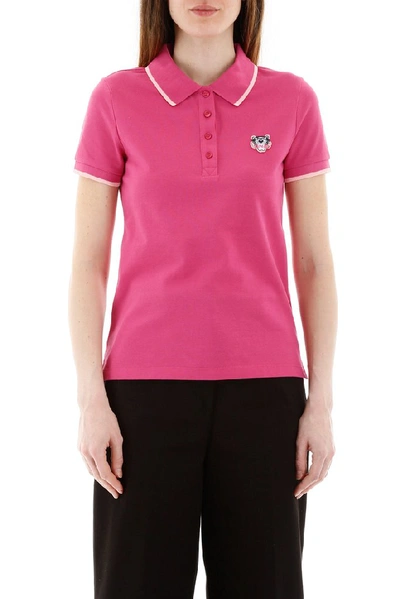 Shop Kenzo Tiger Embroidered Polo Shirt In Pink