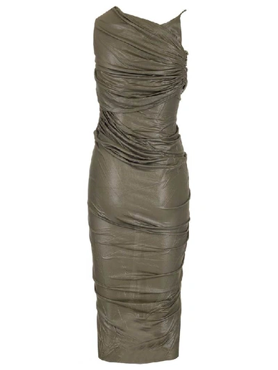 Shop Rick Owens Ruched Midi Dress In Green