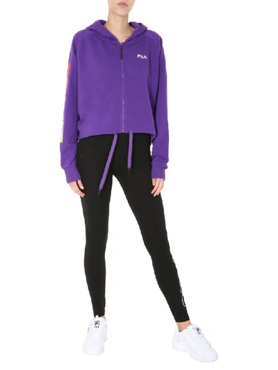 Shop Fila Cailyn Zipped Hooded Sweatshirt In Purple