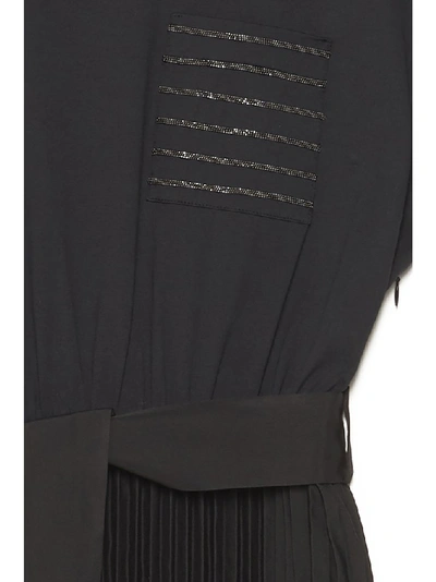 Shop Brunello Cucinelli Pleated Belted Dress In Black