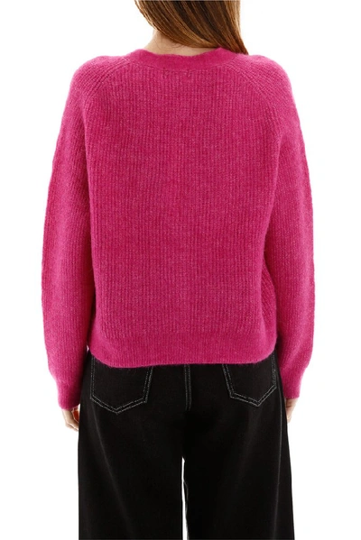 Shop Ganni Ribbed Knitted Cardigan In Pink