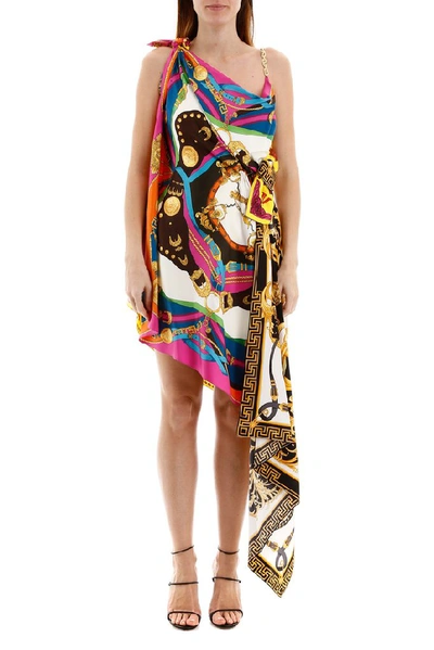 Shop Versace Barocco Printed Draped Dress In Multi