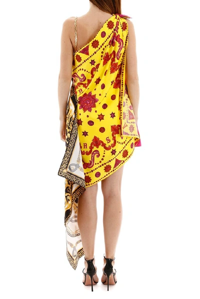 Shop Versace Barocco Printed Draped Dress In Multi