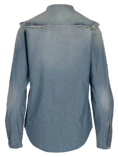 Shop Golden Goose Deluxe Brand Ruffle Denim Shirt In Blue