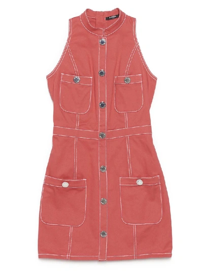 Shop Balmain Denim Mini Dress In Red