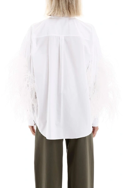 Shop Valentino Feathered Sleeve Shirt In White