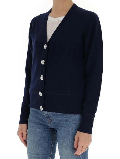 Shop Ganni Embellished Button Knitted Cardigan In Blue